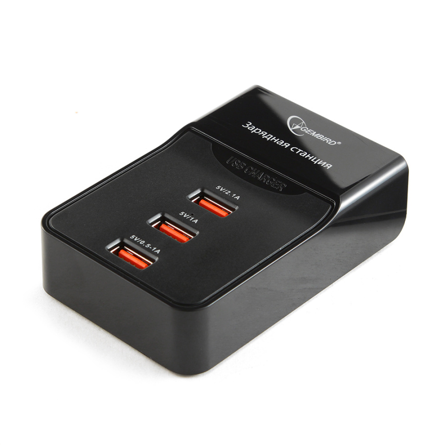 Зарядное устройство сетевое Gembird MP3A-PC-01 (черный, 220V-5V,  USB 3 порта, 3A суммарно)