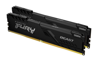 Память DIMM DDR4 16 GB (PC4-25600, 3200 MHz) Kingston FURY Beast Black (2 шт x 8 ГБ, CL 16-18-18, 1.35 В, Single rank x8, высота 34 мм, черные НИЗКИЕ 