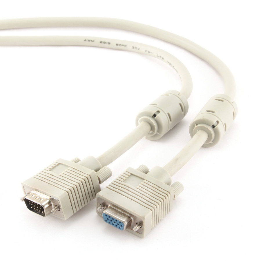 Удлинитель кабеля VGA видеосигнала Gembird (D-Sub HD15 (male) - D-Sub HD15 (female), 5.0 м, белый, 2 ферритовых кольца, тройное экранирование, Premium