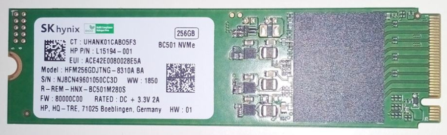 Накопитель SSD M.2 256 GB Hynix BC711 (HFM256GD3JX013N) OEM (PCI-Express 4x rev.3.0 (NVMe 1.3), TRIM, M.2 Type 2230 (30x22x2mm)) [ HFM256GD3JX013N ]