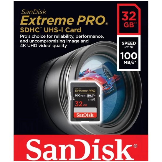 Флэш-карта SDHC 32 GB SanDisk Extreme PRO (Class UHS-I U3 / V30, 100 MB/s 90 MB/s черный) [ SDSDXXO-032G-GN4IN ]