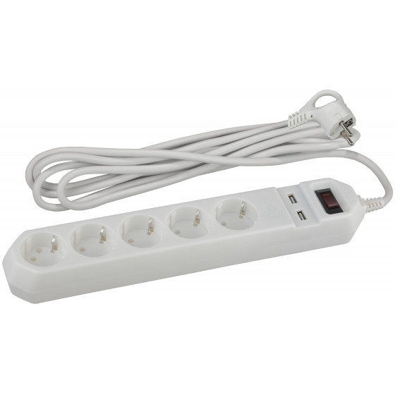 Сетевой фильтр ЭРА [ USF-5es-1.5m-USB-W  ] (5 евророзетки, USB - 2 шт , белый, 1,5 м, 2,2 кВт)