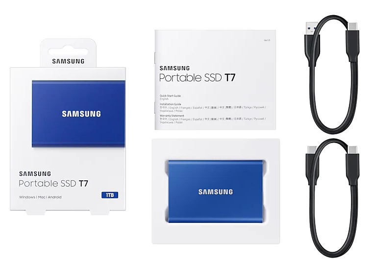Внешний накопитель SSD USB3.2 Gen2 Type-C 1000 GB Samsung (1000 МБ/сек) T7 (голубой) [ MU-PC1T0H/WW ]