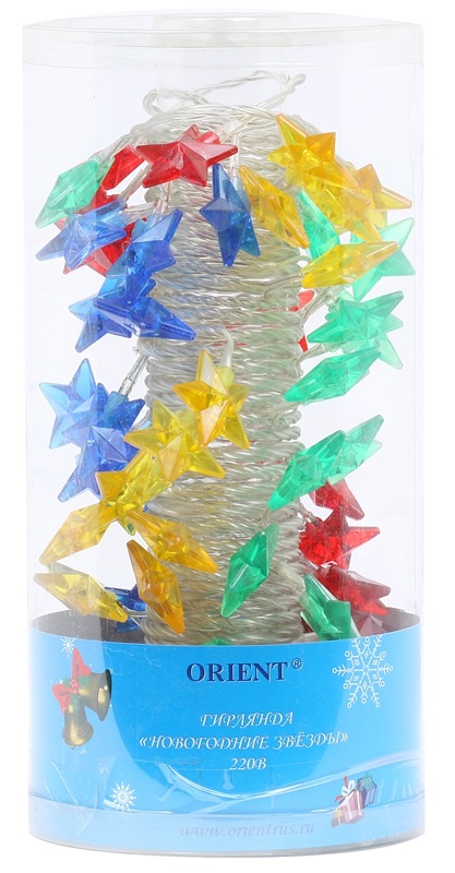 Гирлянда новогодняя ORIENT "Новогодние звёзды" (50 ламп, 10 метров, 8 режимов свечения, питание от 220В) [ NY5244GN ]