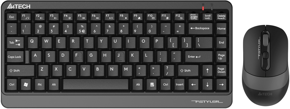 Беспроводные клавиатура + мышь A4-Tech Fstyler FG1110 (черно-серый, USB, мембранная кл-ра, компактная кл-ра, оптическая мышь, 2000 dpi, 2xAAA+1xAA)