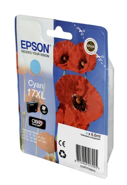 Уцененный товар Картридж Epson [ C13T17124A10 ] (срок годности до 12.2017) 17XL (T1712) (до 450 стр) для XP-103/203/207/303/306/33/406 (cyan)