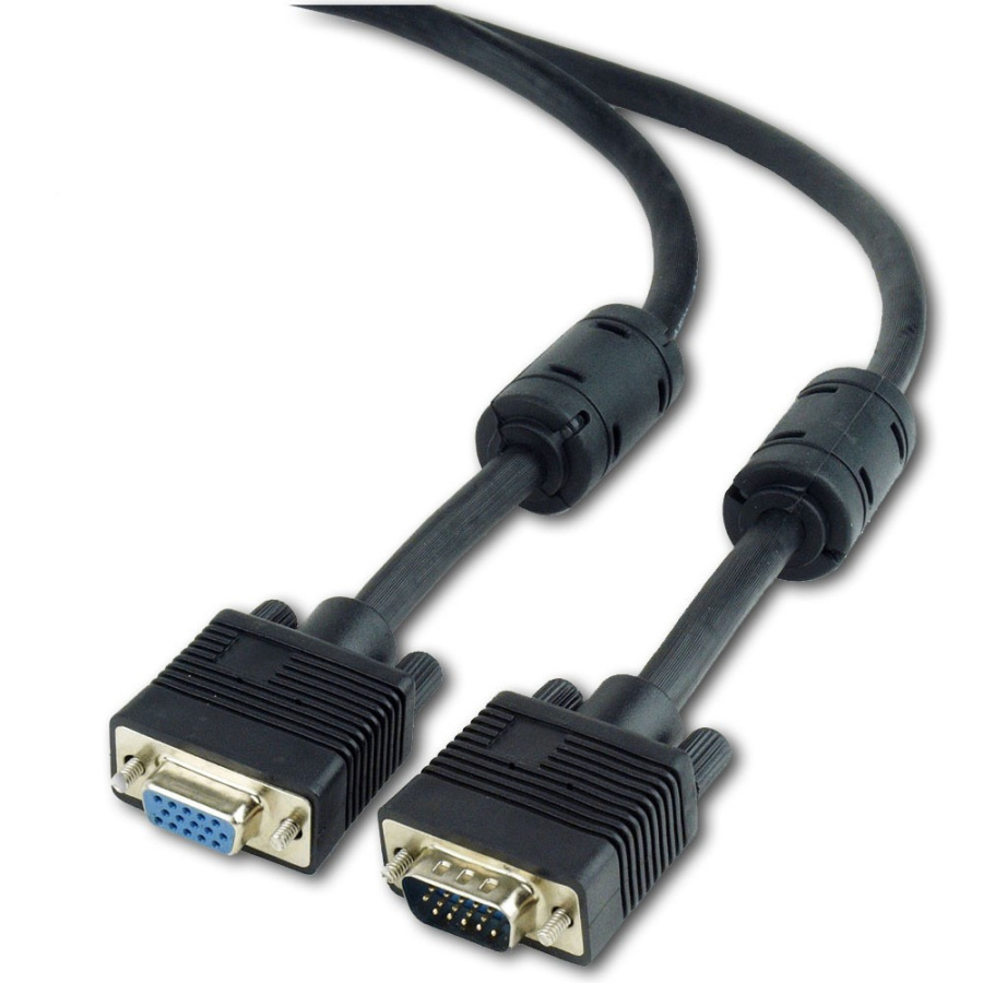 Удлинитель кабеля VGA видеосигнала Gembird (D-Sub HD15 (male) - D-Sub HD15 (female), 10.0 м, черный, 2 ферритовых кольца, тройное экранирование, Premi