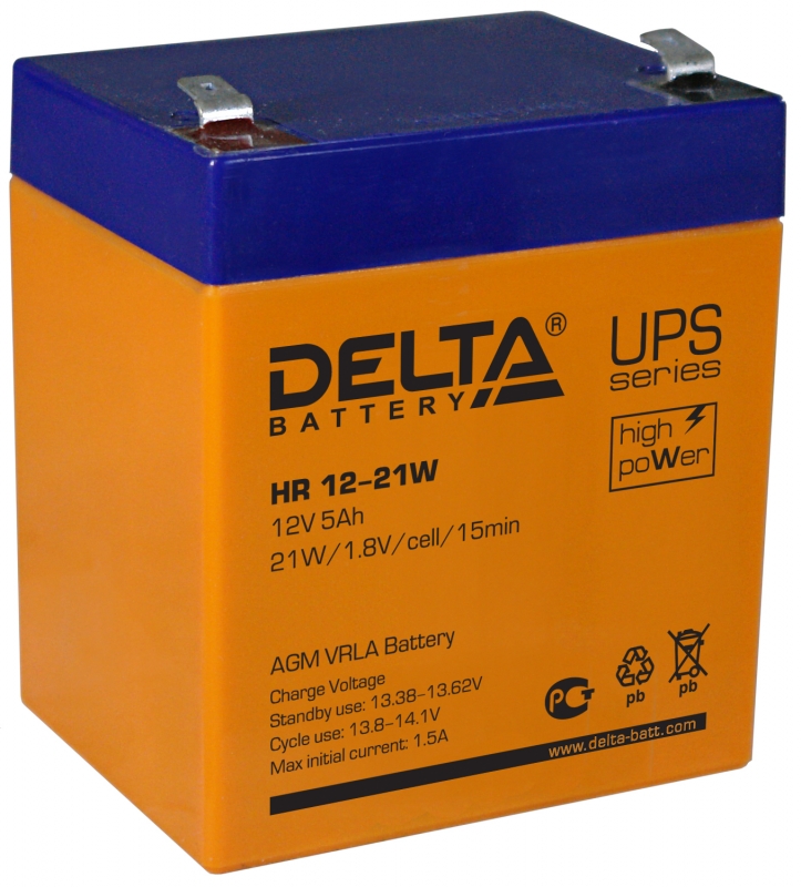 Аккумулятор Delta HR12-21W (12V / 5 Ah, lead-acid)