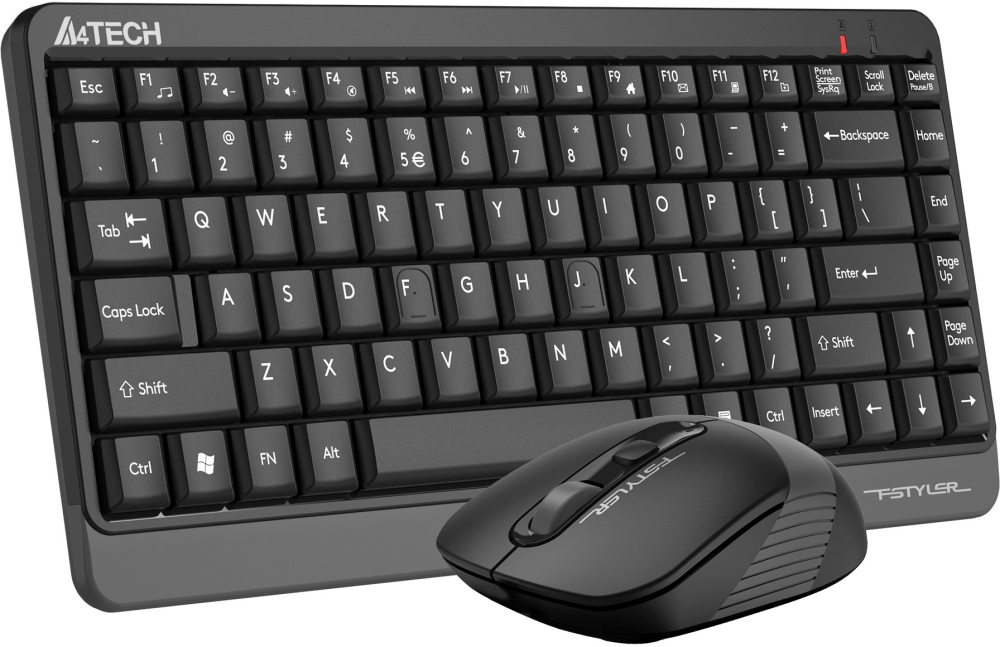 Беспроводные клавиатура + мышь A4-Tech Fstyler FG1110 (черно-серый, USB, мембранная кл-ра, компактная кл-ра, оптическая мышь, 2000 dpi, 2xAAA+1xAA)