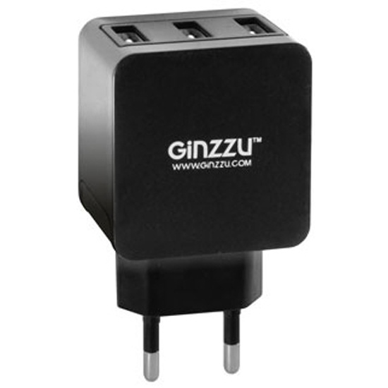 Зарядное устройство сетевое Ginzzu GA-3315UB (черный, 3 USB, 5В/3.1A) [ GA-3315UB ]