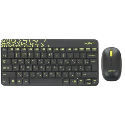 Беспроводные клавиатура + мышь Logitech MK240 Wireless Combo (черно-зеленый, USB, мембранная кл-ра, компактная кл-ра, оптическая мышь, 1000 dpi, RF 2.