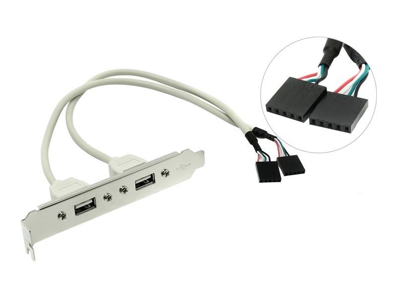 Планка USB-порта Espada USB2.0 2 ports [ ЕBRCT-2PrtUSB2 ] (Без БП, серебристый, 2 порта,со шлейфом для подключения к материнской плате)