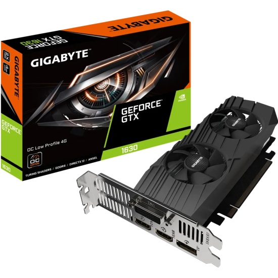 Видеокарта Gigabyte GeForce GTX 1630 OC Low Profile 4G (PCI-E 3.0, 4096 MB, GDDR6, 64 bit, Base: 1800 MHz, 12000 MHz, 12nm, TU117-150, 512/32/16, БП о