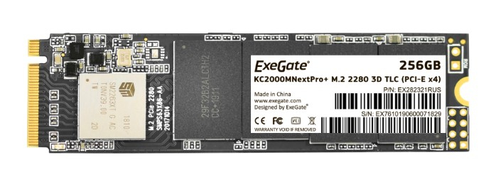Накопитель SSD M.2 256 GB ExeGate Next Pro+ (EX282321RUS) OEM (1500 МБ/сек, 900 МБ/сек, PCI-Express 4x rev.3.0 (NVMe 1.3), 3D NAND (TLC), Silicon Moti