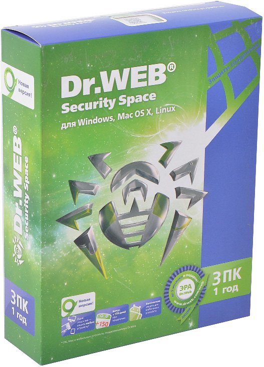 Антивирус Dr.Web Security Space (Russian, базовая, 1 год, BOX, на 3 ПК) [ AHW-B-12M-3-A2 ]