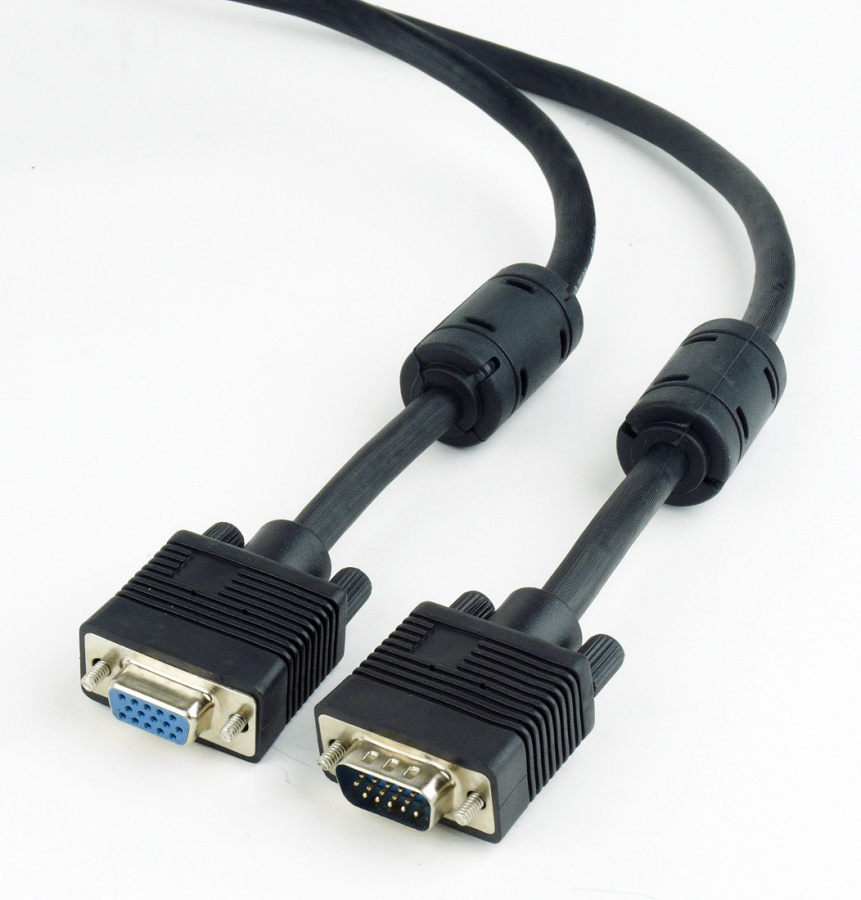 Удлинитель кабеля VGA видеосигнала Gembird (D-Sub HD15 (male) - D-Sub HD15 (female), 3.0 м, белый, 2 ферритовых кольца, тройное экранирование, Premium