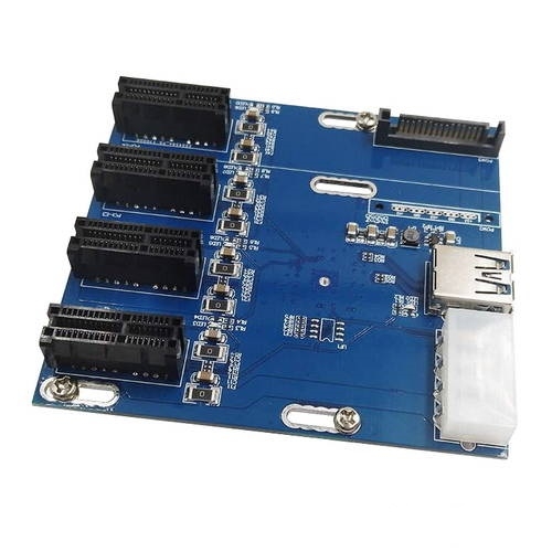 Переходник PCI Express 2.0 x1 1-to-4 [ LPE-41X ] (Без БП, черный, плата-разветвитель из 1 PCI-E x1 в 4 слота PCI-E x1, 1 x PCI-e power, 1 x Molex, 1 x